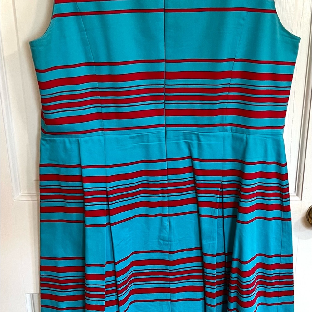 Talbots Teal Dress with Red Horizontal Stripes